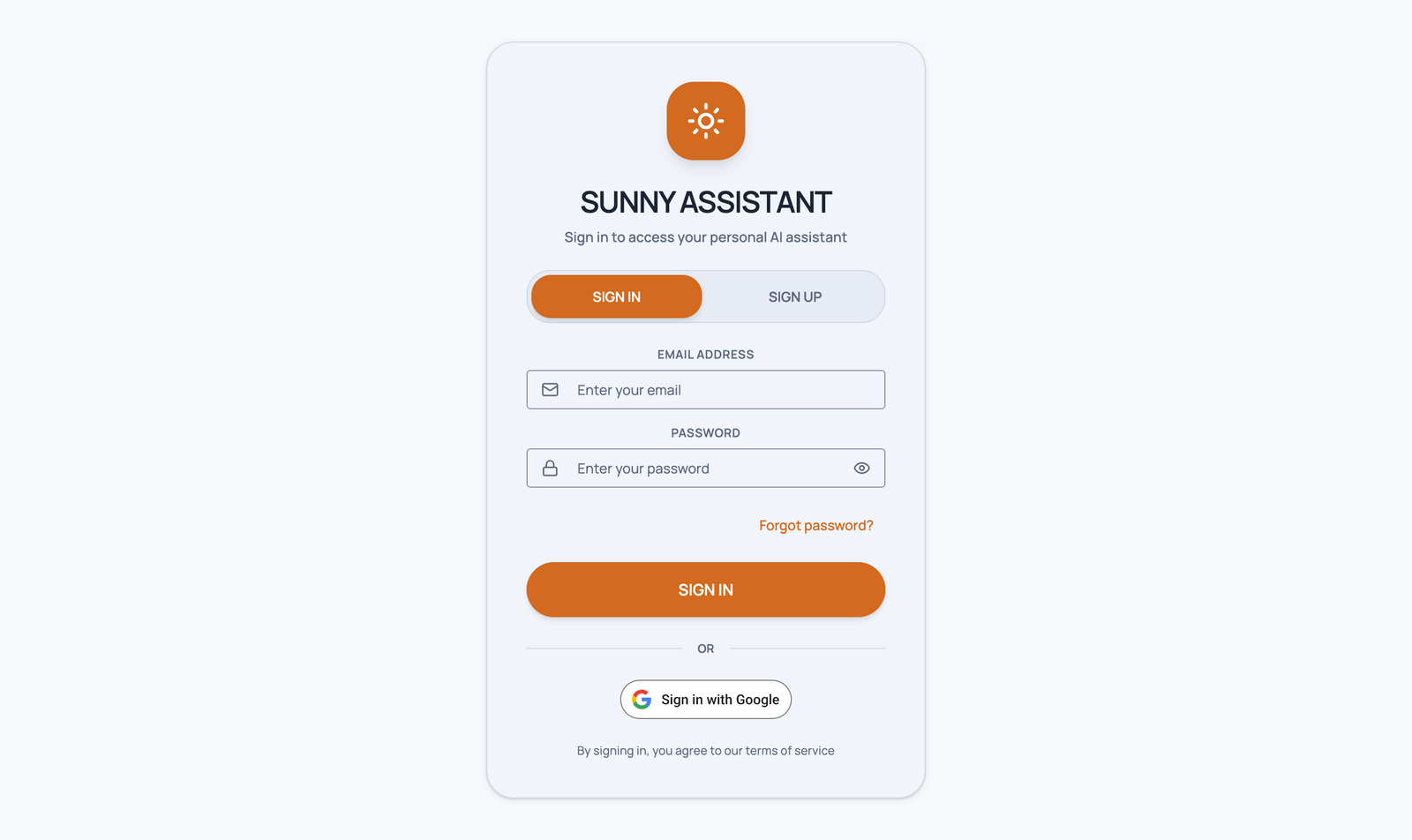Sunny AI Assistant interface